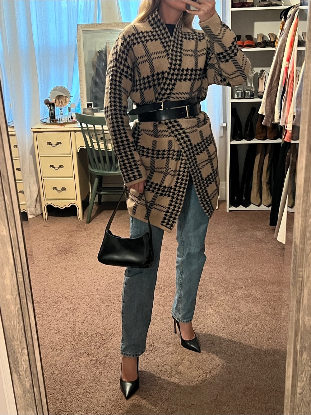 Gilli Tan and Black Houndstooth Cardigan